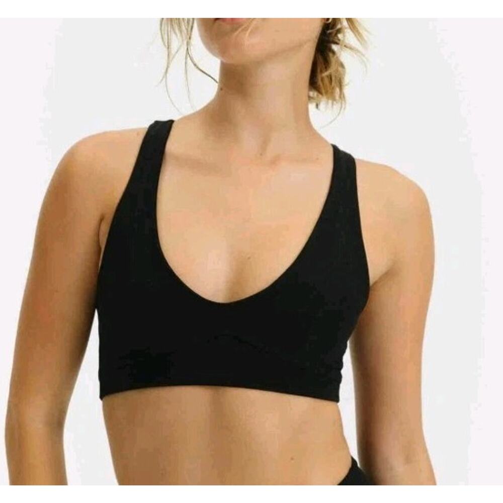 NEW Mate the Label Organic Stretch V neck Bra XS Jet Black Low Impact Unpadded